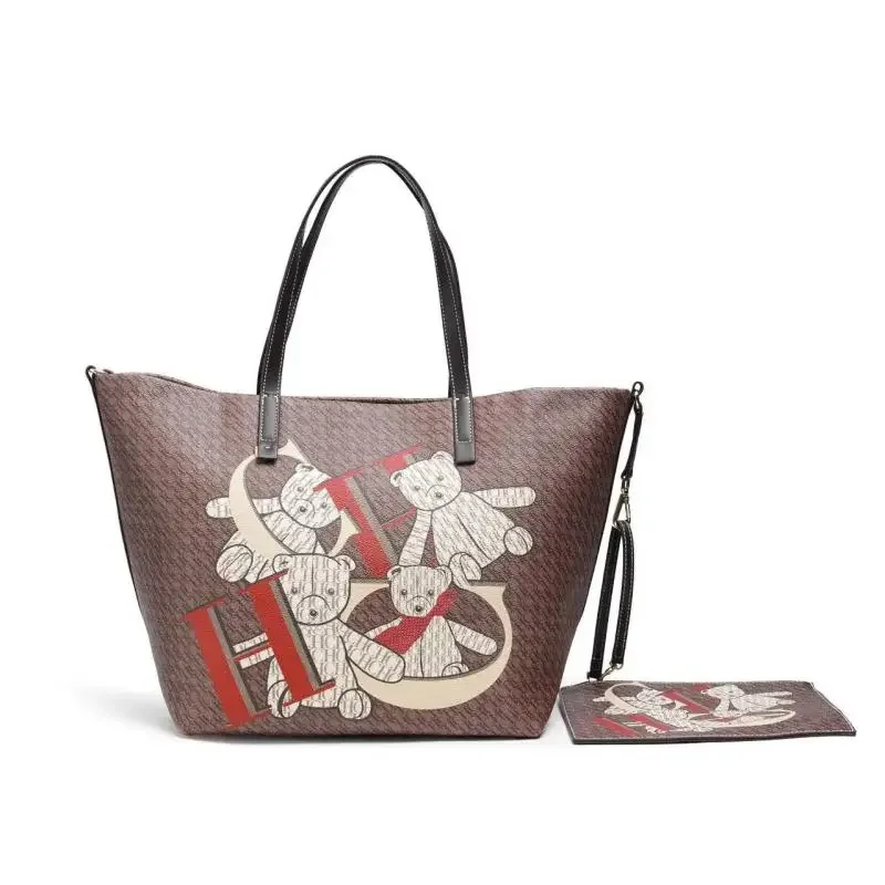 

CH Casual Versatile Premium Sense Retro Design Large Capacity Fashion Ladies Handbag Women's Bucket Bag Cute Bear Printing