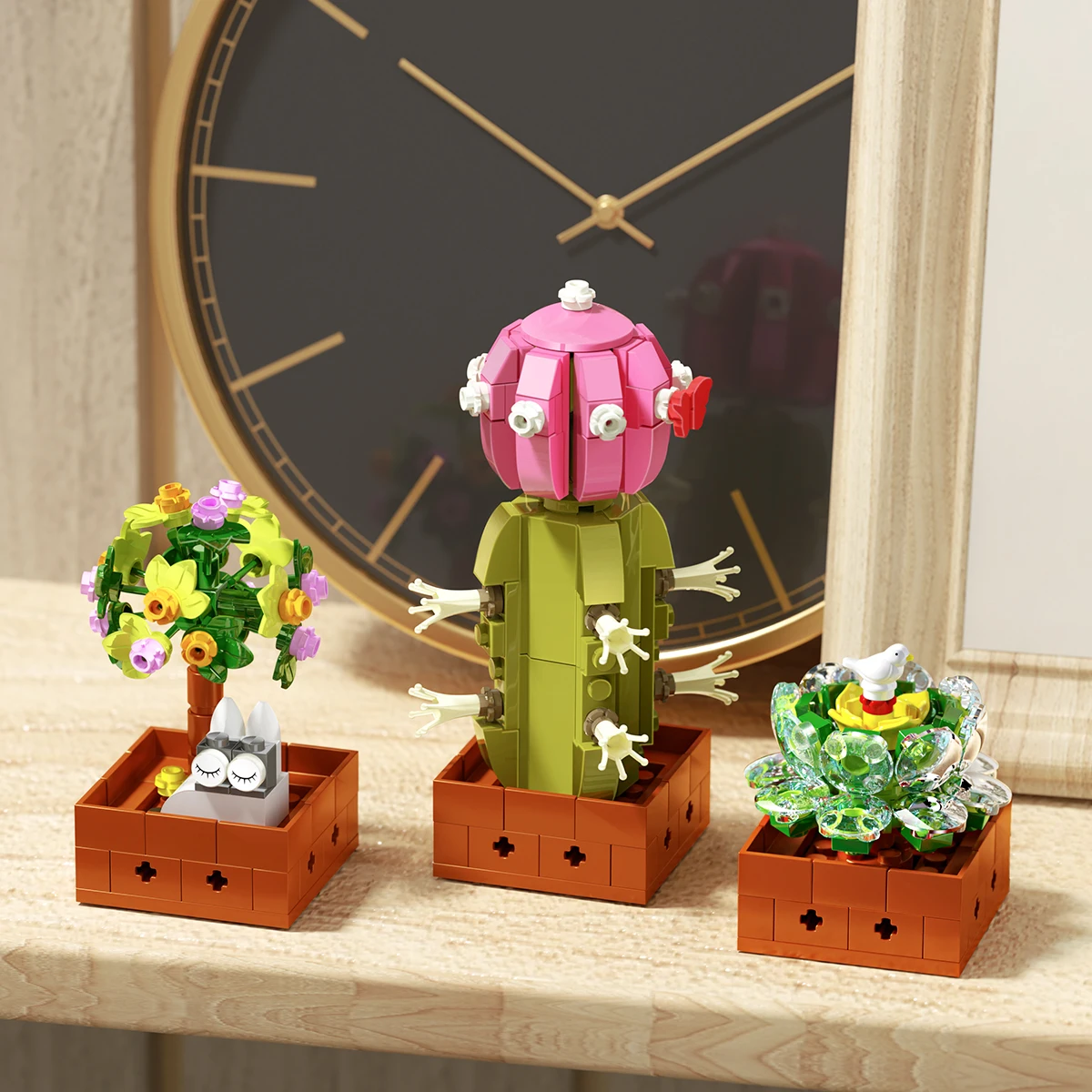 Ensemble de blocs de construction en pot pour plantes succulentes, 913 pièces, fleur, Cactus, modèle à assembler, briques, ornement de bureau, jouets pour enfants, cadeaux d'anniversaire