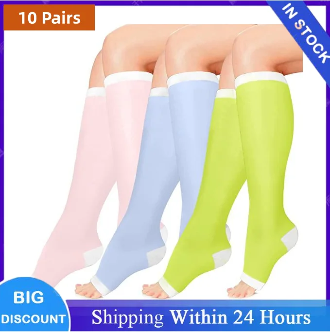 

10 Pairs Compression Stocking Prevent Calf Varicose Veins Soreness Pressure Cycling Professional Leg Support Nurse Women Socks