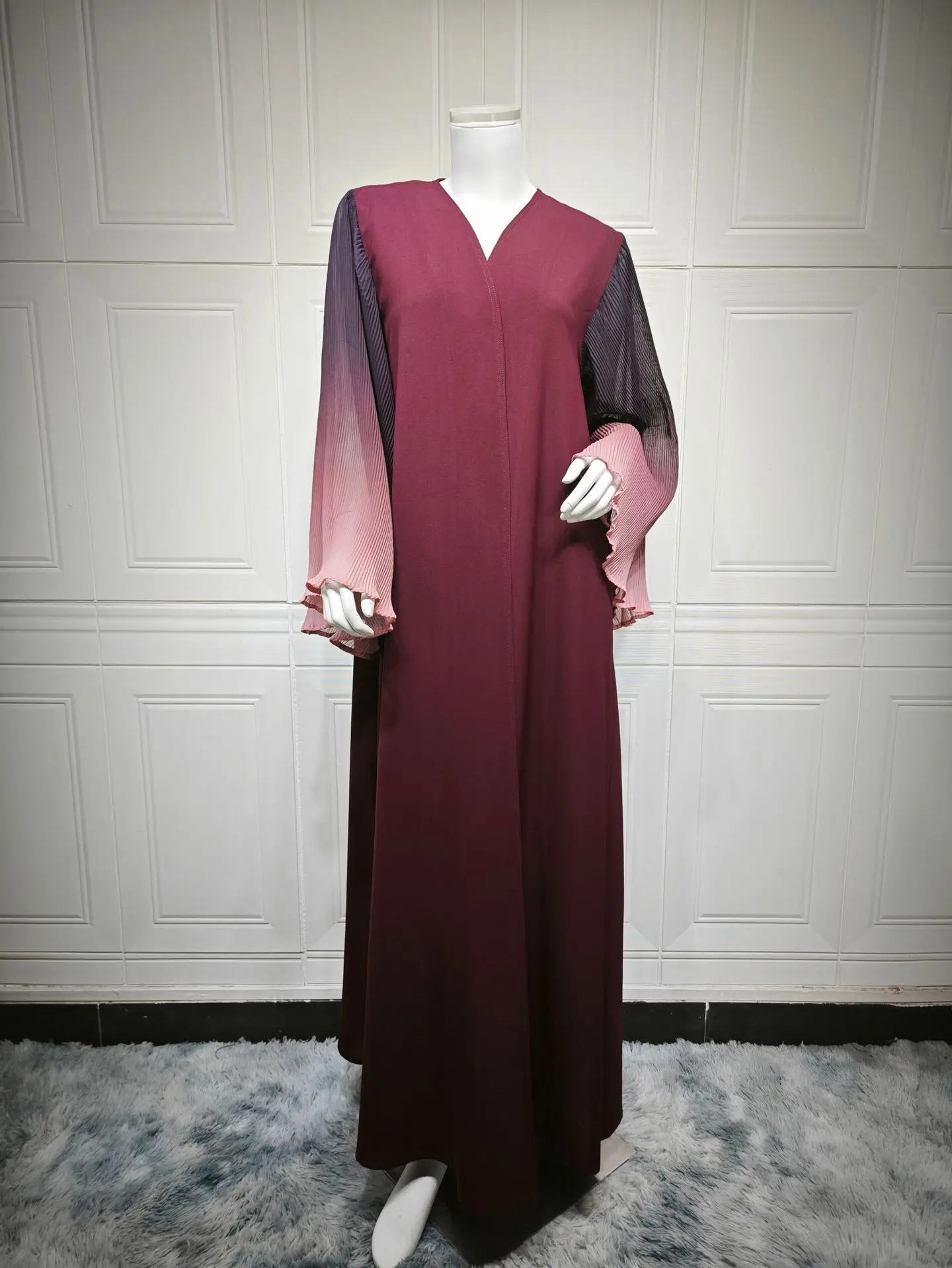 High Quality Open Abaya 2025 Women's Muslim Dress Gradient Cardigan Plus Size Pleated Long Modest Robe