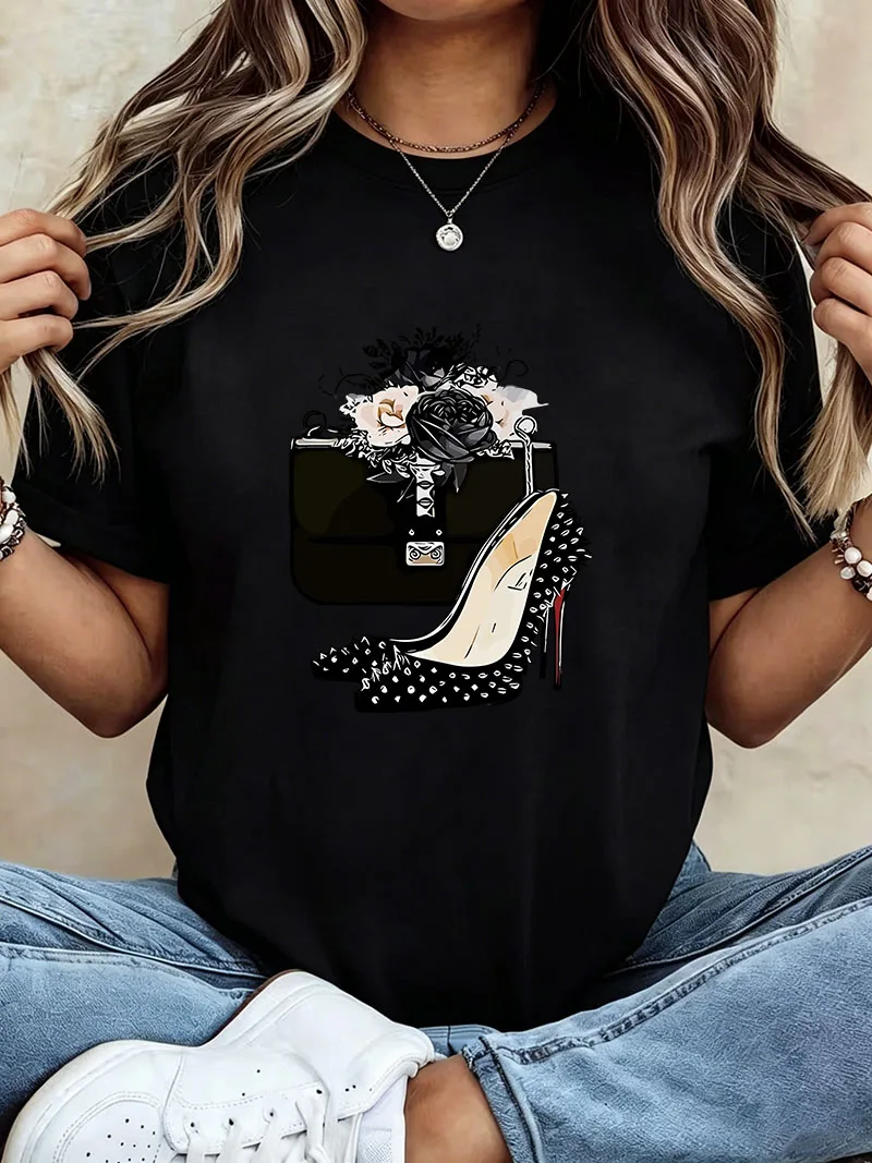 Fashion Shoes Women's Casual Short Sleeved Crew Neck T-shirt Gothic Spring/summer Top Tee Graphic Shirt Woman Girls