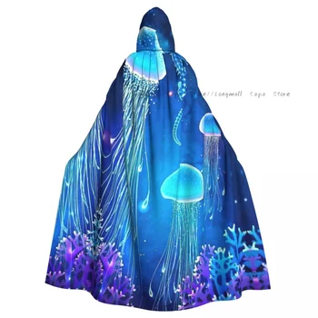 Sihirli parlayan denizanası sualtı kapşonlu Cloak Coat cadılar bayramı Cosplay kostüm vampir şeytan sihirbazı pelerin elbisesi parti