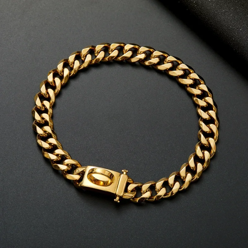 15mm Gold Dog Leash Titanium Steel Stainless Steel Six Sided Mill Chain Metal Collar for Pet Dogs Dog Collar Pet Supplies