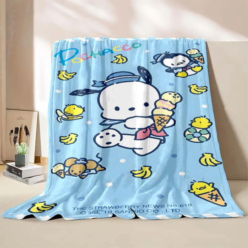 Sanrio Dog Pet Pochacco Blanket Flannel Fluffy Throw Camping Blanket for Children Sofa Throw Blanket Modern Fashion Gift Miniso