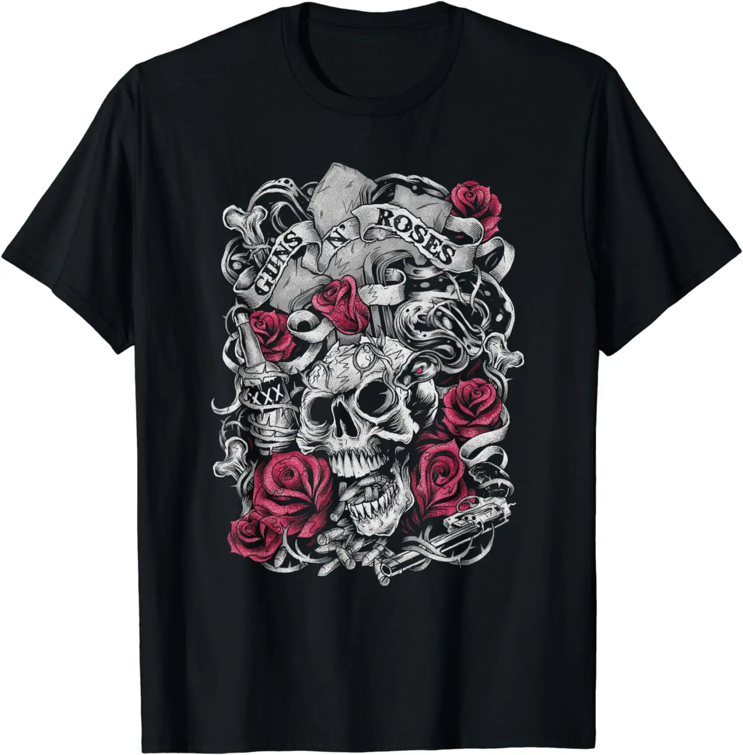 재미있는 총 N '장미 붐 해골 핑크 꽃 티셔츠, 연인 여름 캐주얼 시크 셔츠, 2024 신상