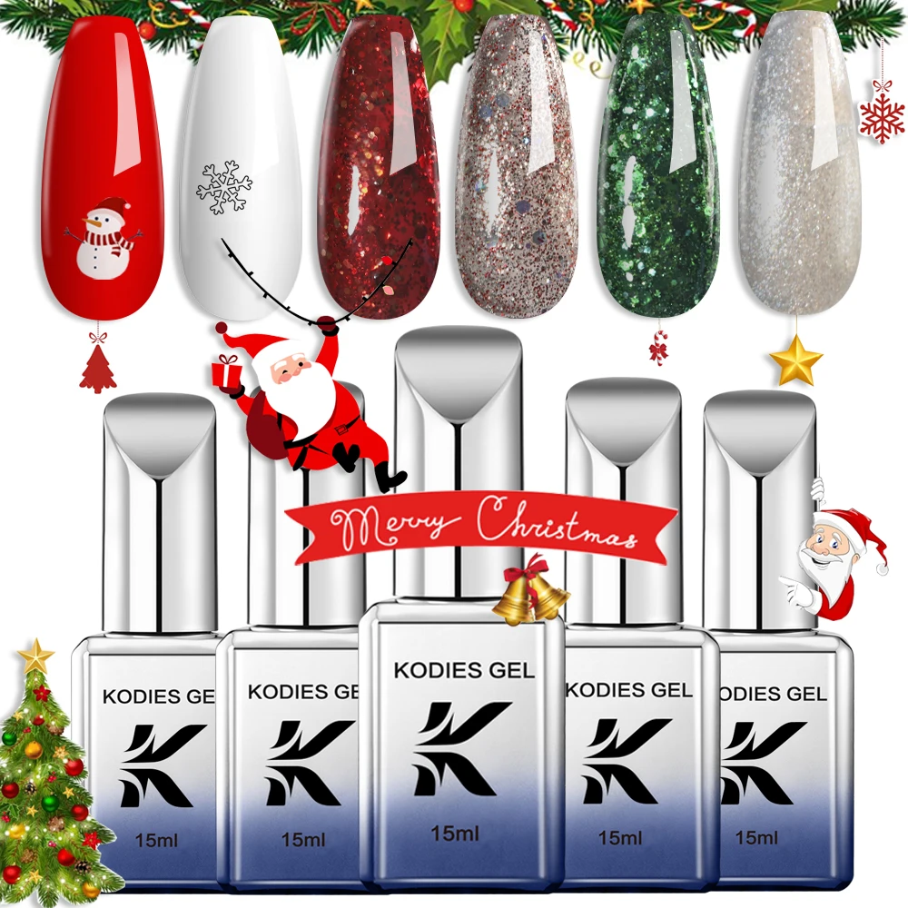 KODIES GEL Christmas N64.Gel Polish, Semi-Continu UV Glitter, Rouge, Blanc, Argent Glitter, Deficial Lak, Varjuvenicure Nailart, 15ml