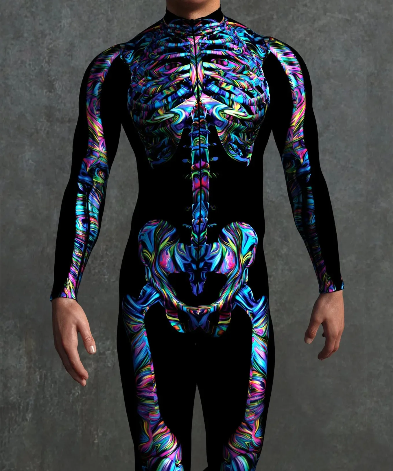 Halloween Skinny Damen Bedruckter Bunter Totenkopf Cosplay Jumpsuit Cyberpunk Zentai Anzug Karnevalsparty Aerial Performance Bodysuits – Detail 15