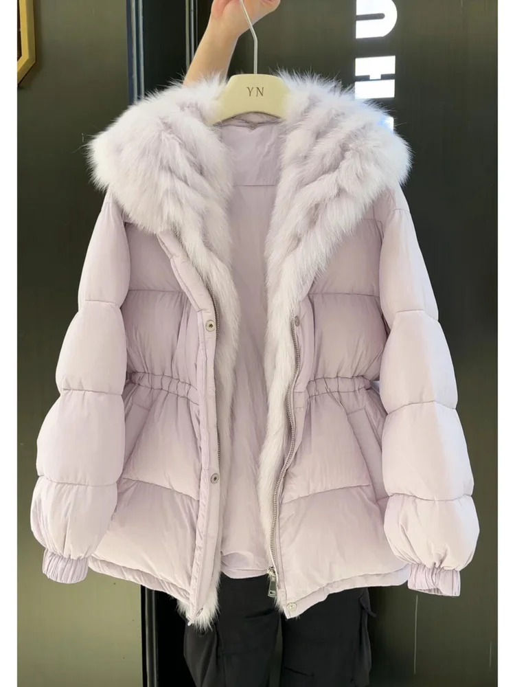 

Sweet Sle Women's Thiened Cotton Jaet with Large Fur Collar Hooded Slimming Outerwear Purple Color Winter Coat