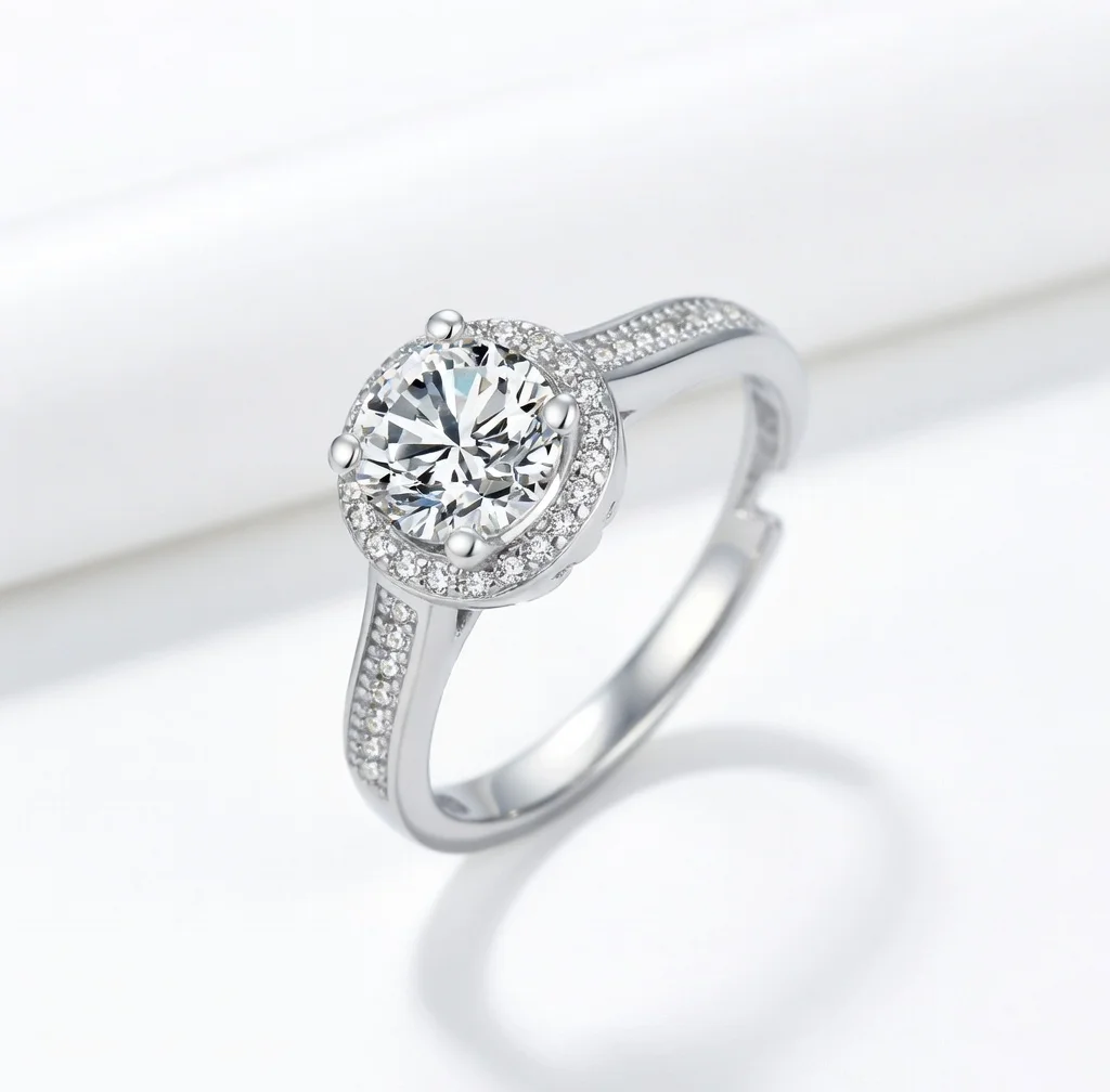 

Роскошное женское кольцо с муассанитом PT950, круглой огранки, с ореолом и паве, на 4 крапанах, подарок на помолвку