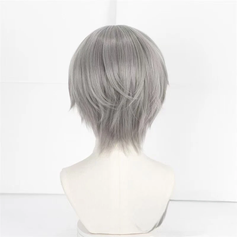 Anime Hinomori Shiho Cosplay Wig Custom Gray Short Hair Heat Resistant Synthetic Fiber Rose Net Suitable for Cosplay Party