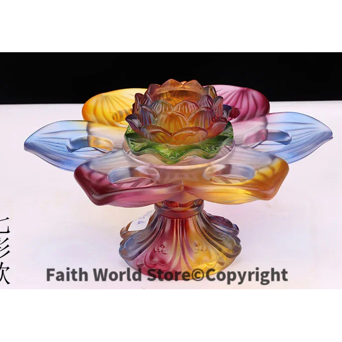 Wholesale Buddhist supplies # Large -Colored Glaze crystal Buddhist shrine Lotus Seven star lamp candlestick Lamp holder