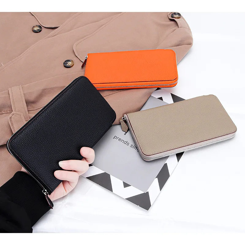 Women's Phone Wallet Luxury Design Long Zipper Cltuch Bag Genuine Leather Purse Cow Leather Wallet Multi Cards Slots Card Holder