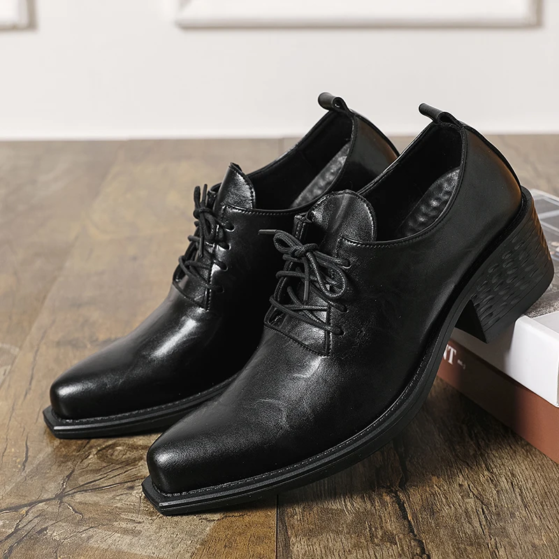 

Men's Business Dress Shoes Large: 38-46 Black Pointed High Heel Leather Shoes Outdoor Casual Leather Boots Zapatos Hombre