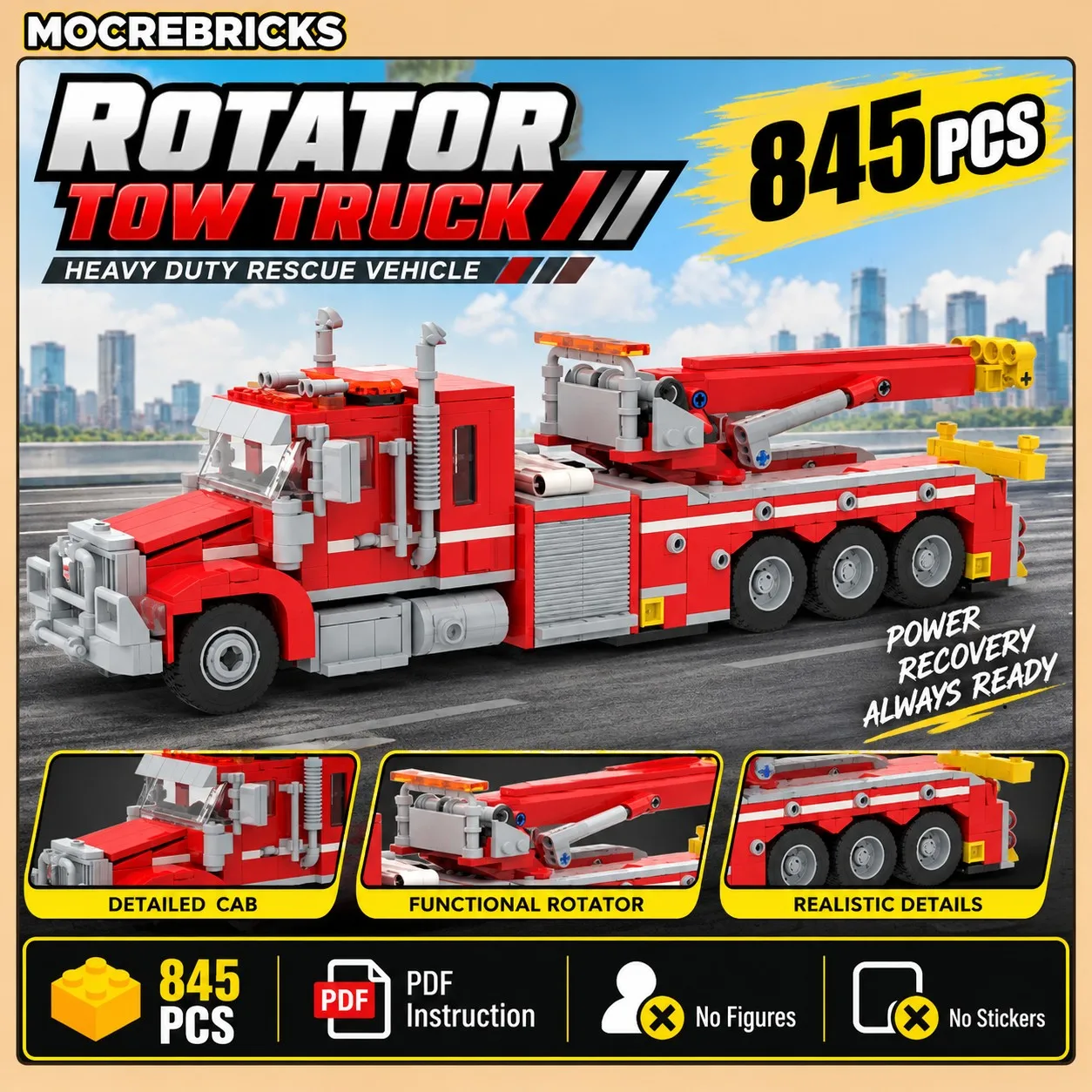 City Engineering Vehicle High-Tech Rotator Tow Truck MOC Building Block Road Rescue Car Model Technology Bricks Toy for Kid Gift