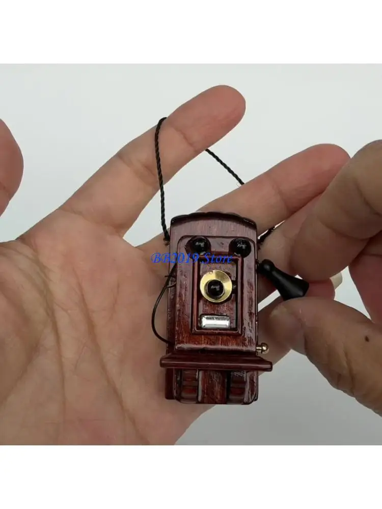 

Q0KB Realistic Miniature Antique Telephone Wooden Dollhouses Accessory For Display Enthusiasts