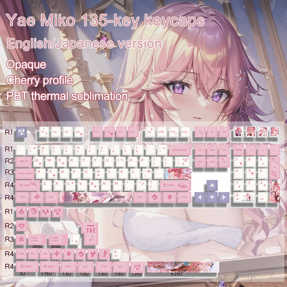 Yae Miko Keycaps Genshin Impact Character Series Keycaps game keyboard cap Cherry Profile PBT material 135 keys mechanical caps