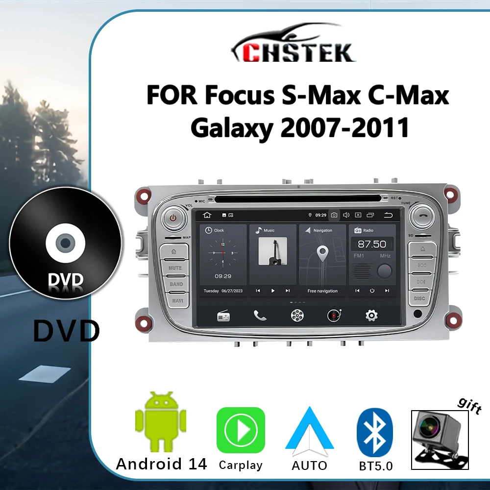 

CHSTEK Android 14 Car Radio for Ford Mondeo Focus S-Max C-Max Galaxy 2007-2011 DVD CarPlay Bluetooth5.0 Multimedia Player GPS