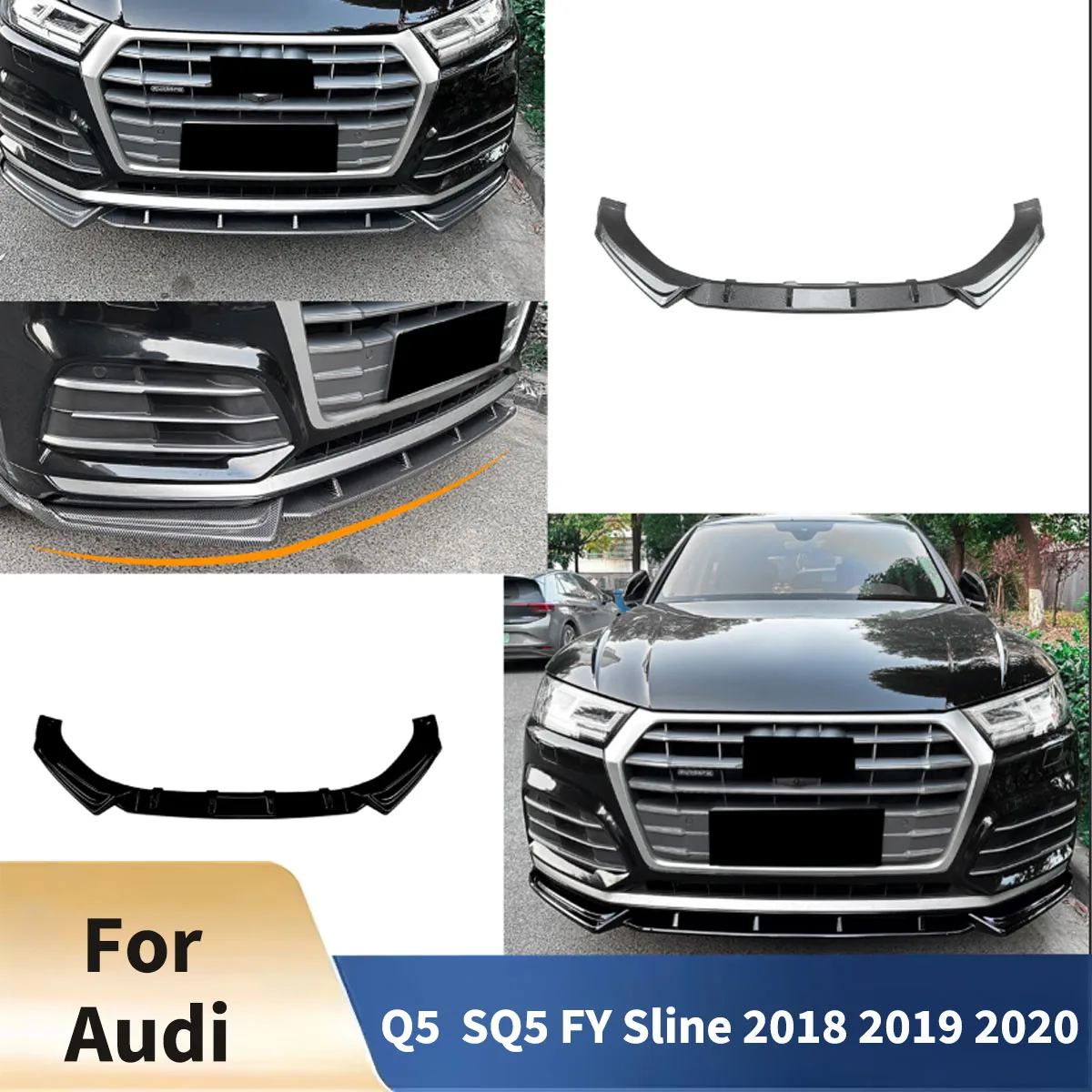

Для Audi Q5 SQ5 FY Sline 2018 2019 2020 передний бампер, разделитель губ, автомобильные аксессуары, передний нижний спойлер, комплект кузова, тюнинговая часть