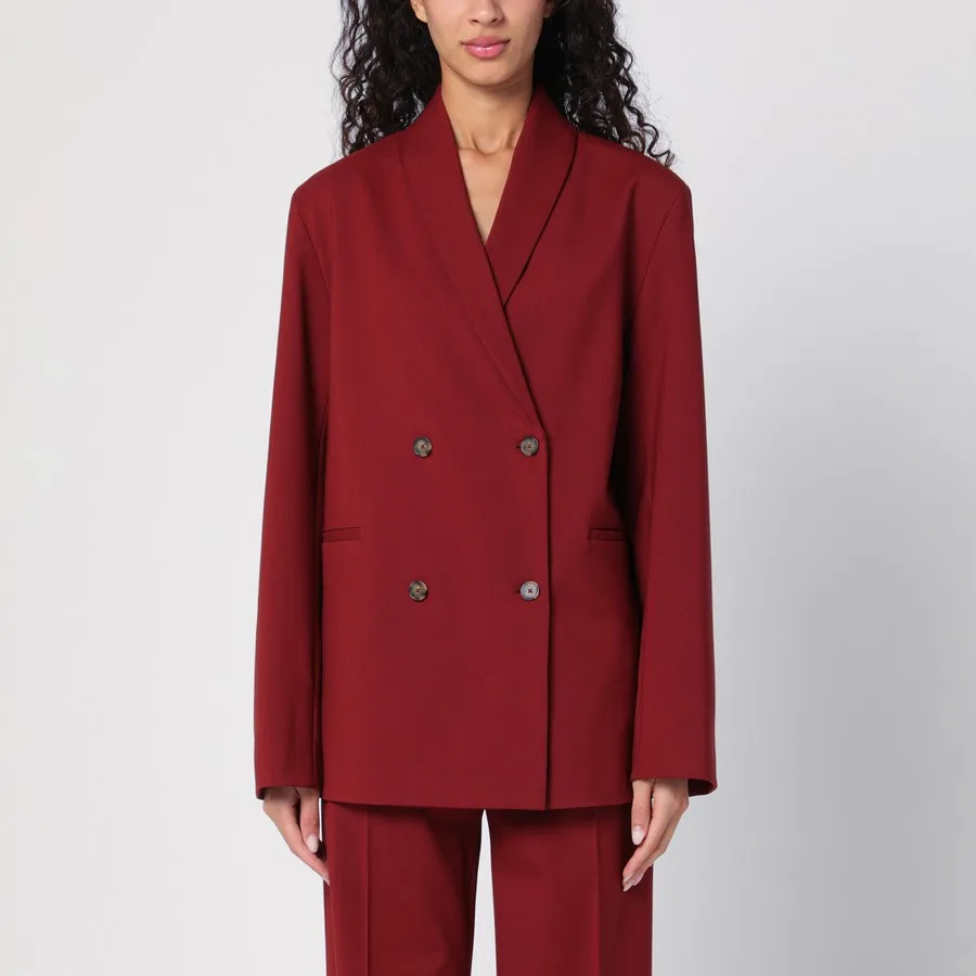 

Red Women Suits Double Breasted Jacket with Wide Leg Pants Leisure Lady Wear Pantsuits Business Blazer Sets Customized