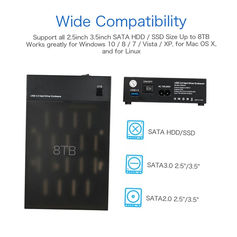 USB 3.0 2.5Inch 3.5Inch HDD Enclosure Portable SSD HDD Case Support UASP One Touch Backup UK Plug-A69M