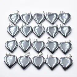 Love Heart Stone Pendants 20mm Wholesale 20pcs/lot Charms Natural Hematite Stone For DIY Jewelry Making Women Gift free shipping