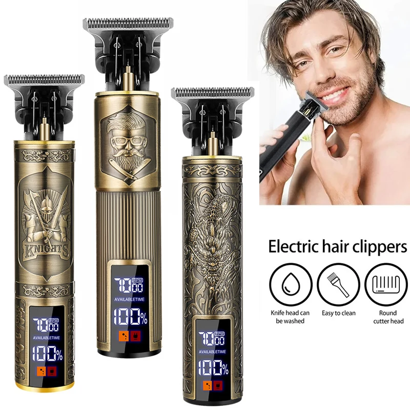 Hair Beard Shaver Vintage T9 Electric Hair Clipper Body Large-screen Power Display Hair Cutting Machine For Men Shaver Trimmer