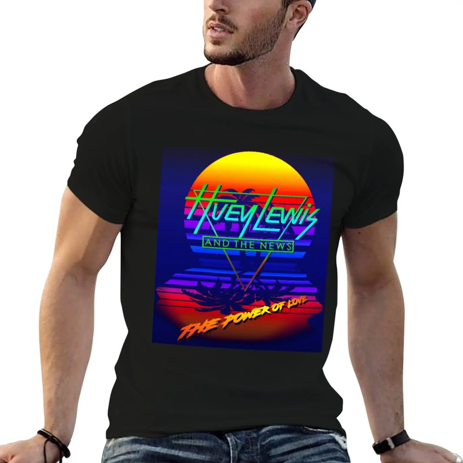 Huey Lewis The Power Of Love Retro 80s Synthwave Homage Classic T-Shirt Breathable Basic Cotton T-Shirt