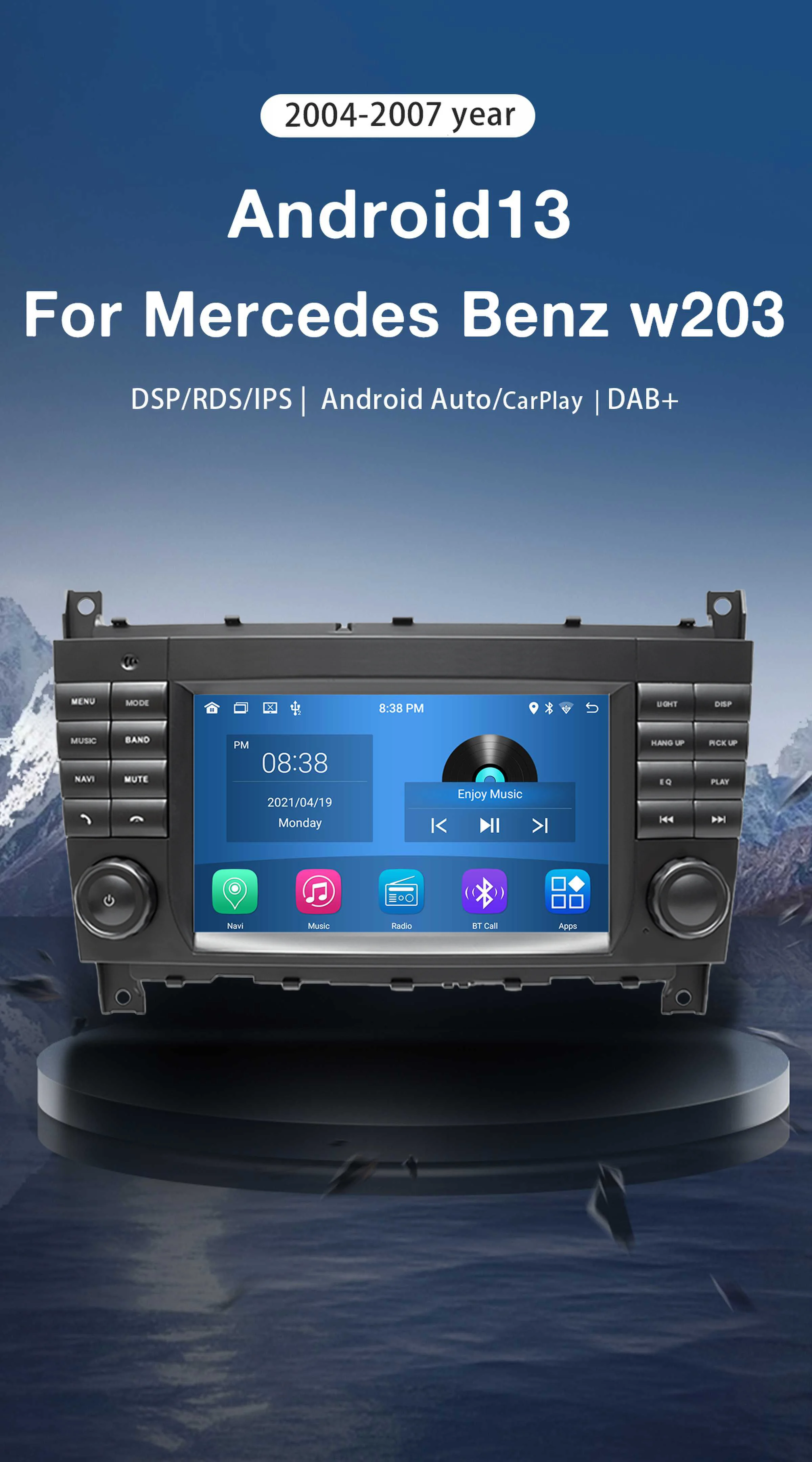 4G Carplay AutoRadio 2 Din Car Stereo Android 13 For W203 Mercedes Benz Vito W639 W168 Vaneo Clk W209 W210 M/ML Multimedia Audio