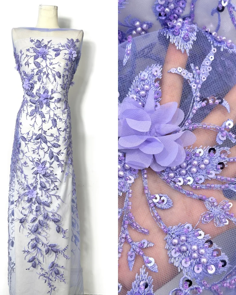 

Africa Nigerian Beaded French Mesh Lace With Sequins High Quality 2025 Embroidery Lace Sequins Lace For Wedding Dresses Women