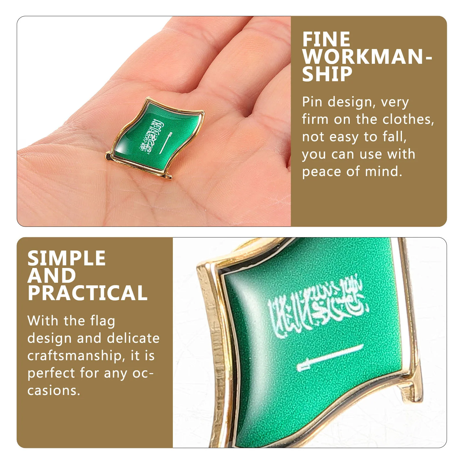 

Брошь с флагом Саудовской страны, металлическая булавка на лацкан, прочный значок для одежды, шляпа, рубашка, костюм, мужские булавки, брошь с флагом национального дня Саудовской Аравии