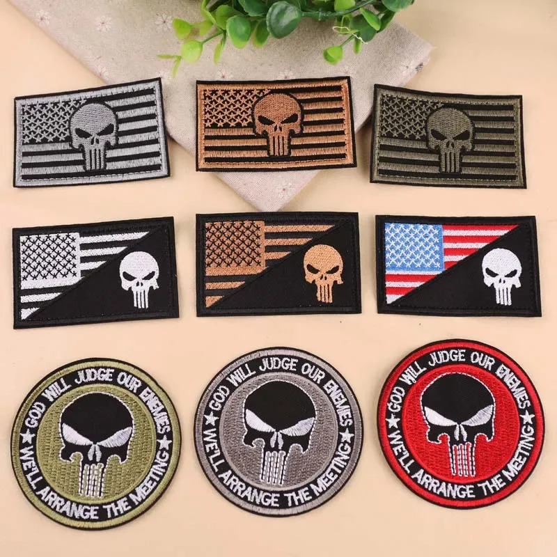 SKULL PATCH Embroidery Decorative PatchesMilitary Tactical Badge Ironing Uniform Patch for Clothing Backpack