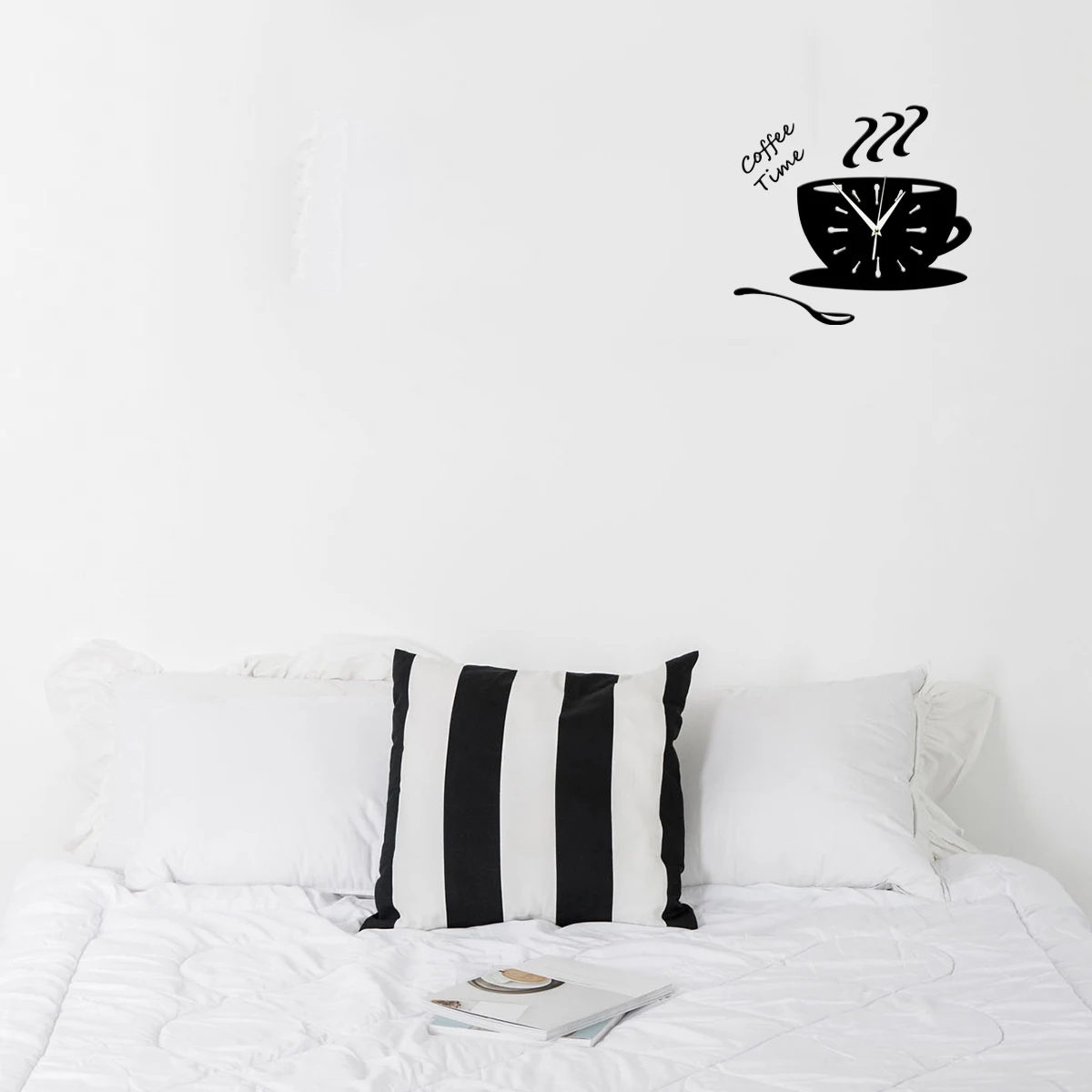 

3D DIY Acrylic Coffee Cup Wall Clock Modern Home Decor Kitchen Timekeeping Hollow Numeral Sticker Black Wall Clock