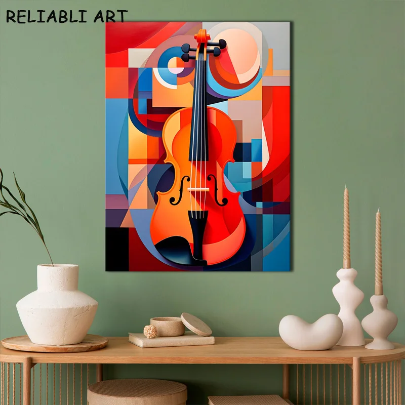 Abstract Colorful Piano Violin Portrait Music Poster and Prints Canvas Painting Wall Art for Living Room Home Decor No Frame