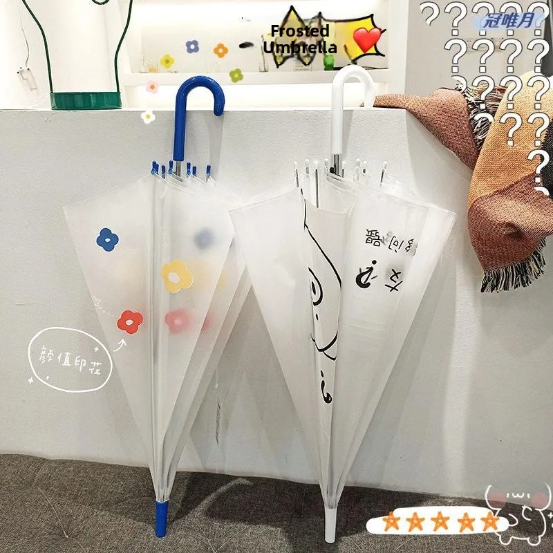 

Прозрачный зонт с длинной ручкой для мужчин и женщин, милый мультяшный дизайн, матовый, для защиты от солнца и дождя, портативный, для студентов