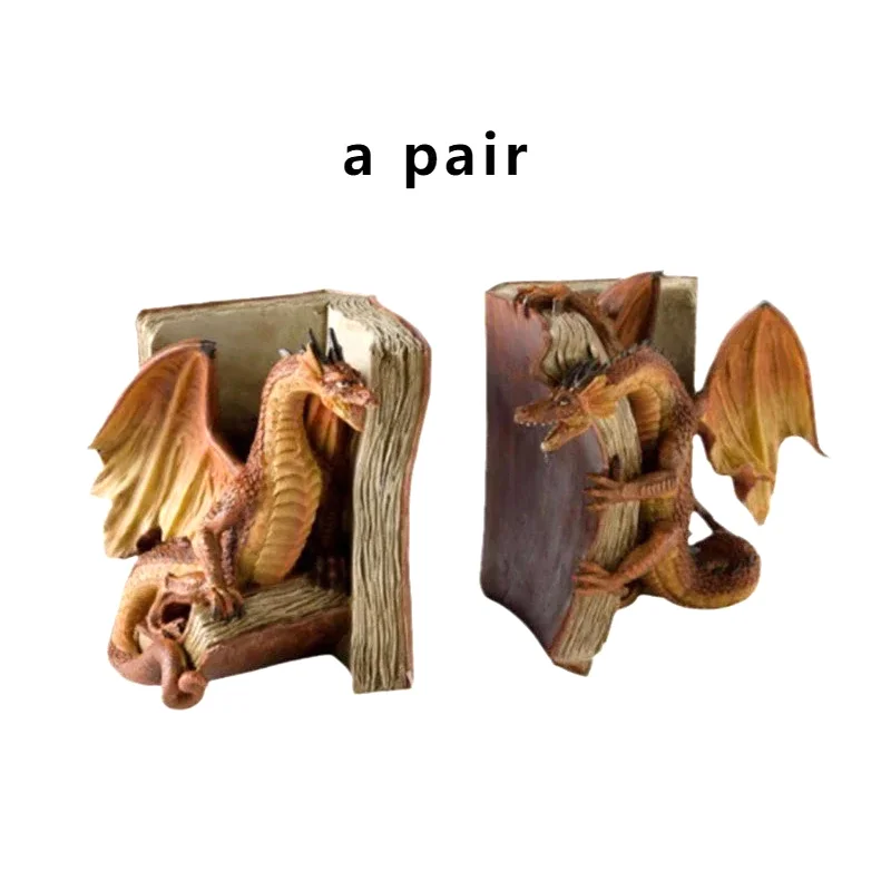 1 пара, скульптура дракона из смолы, подставка для книг, художественные поделки, настольная пробка для книг, аксессуары для кабинета, домашнего офиса, орнамент, милый подарок