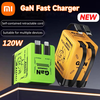 XIAOMI GaN 120W Fast Charger with Retractable Type-C Ligting Cable Portable Multi-Device Folding Adapter For iPhone Samsung