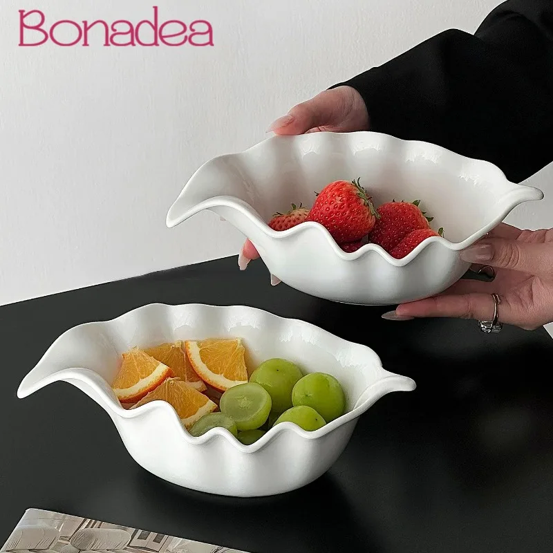 

Керамическая ваза для фруктов в форме листа, креативная салатница, тарелка для десертов к чаю, нестандартная тарелка для основных блюд, керамическая посуда для ресторанов