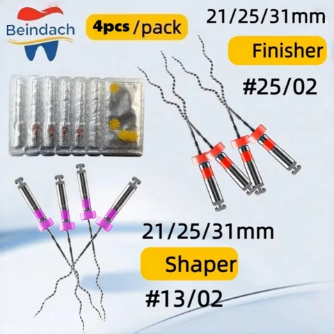 4Pcs Dental Root Canal Files Finisher Shaper Sweeper NITI Rotary File Heat Activated Endodontic Files Dentistry Endo Instruments