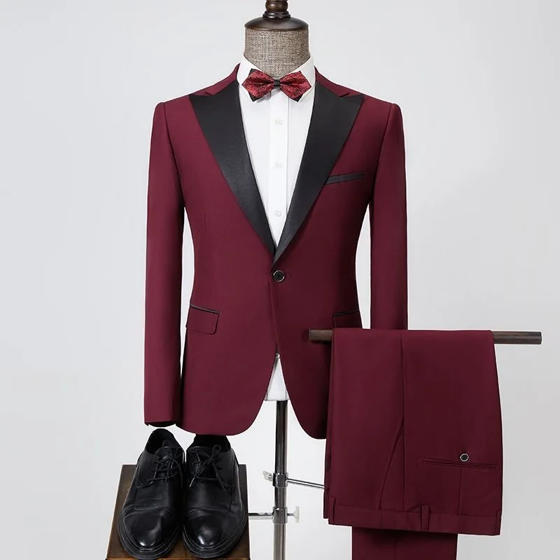 

1318Chorus art exam wine red men's performance stage suit host slim singer