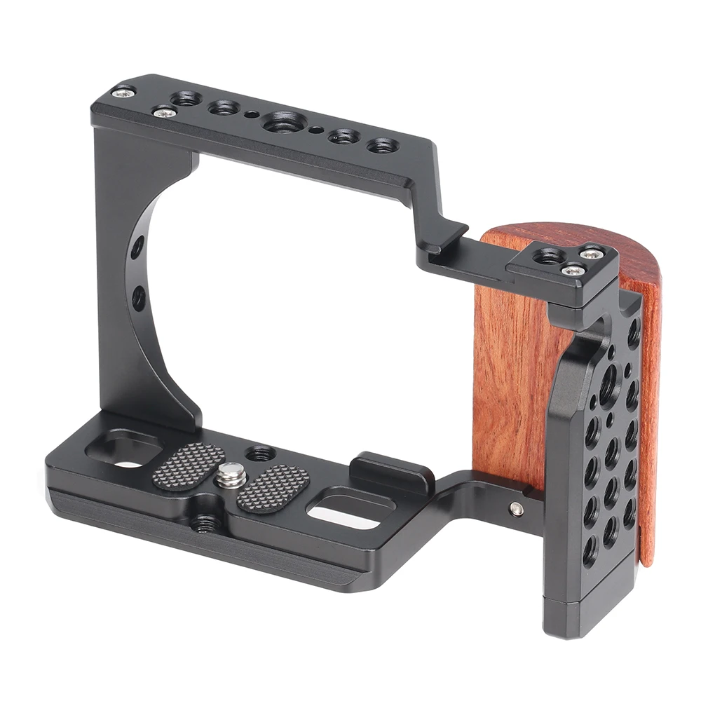 FOTGA ZVE10 Camera Cage Wooden Side Handle Top Hand Grip Quick Release Plate Cage Rig Kit Protective For Sony ZV-E10 DSLR Camera