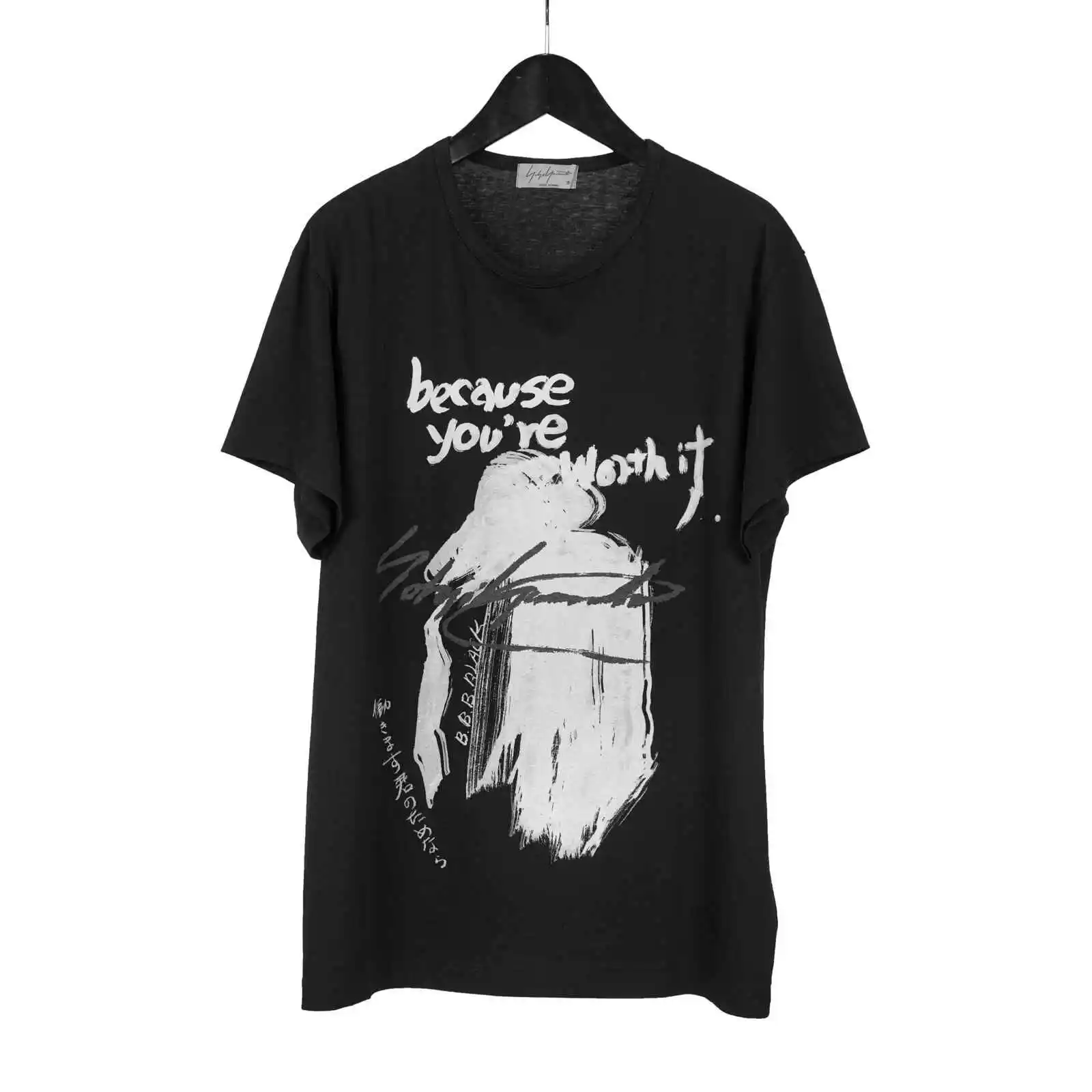

TOP-YAMAMOTO Japanese original design Dark and niche black short-sleeved printed pure cotton T-shirt
