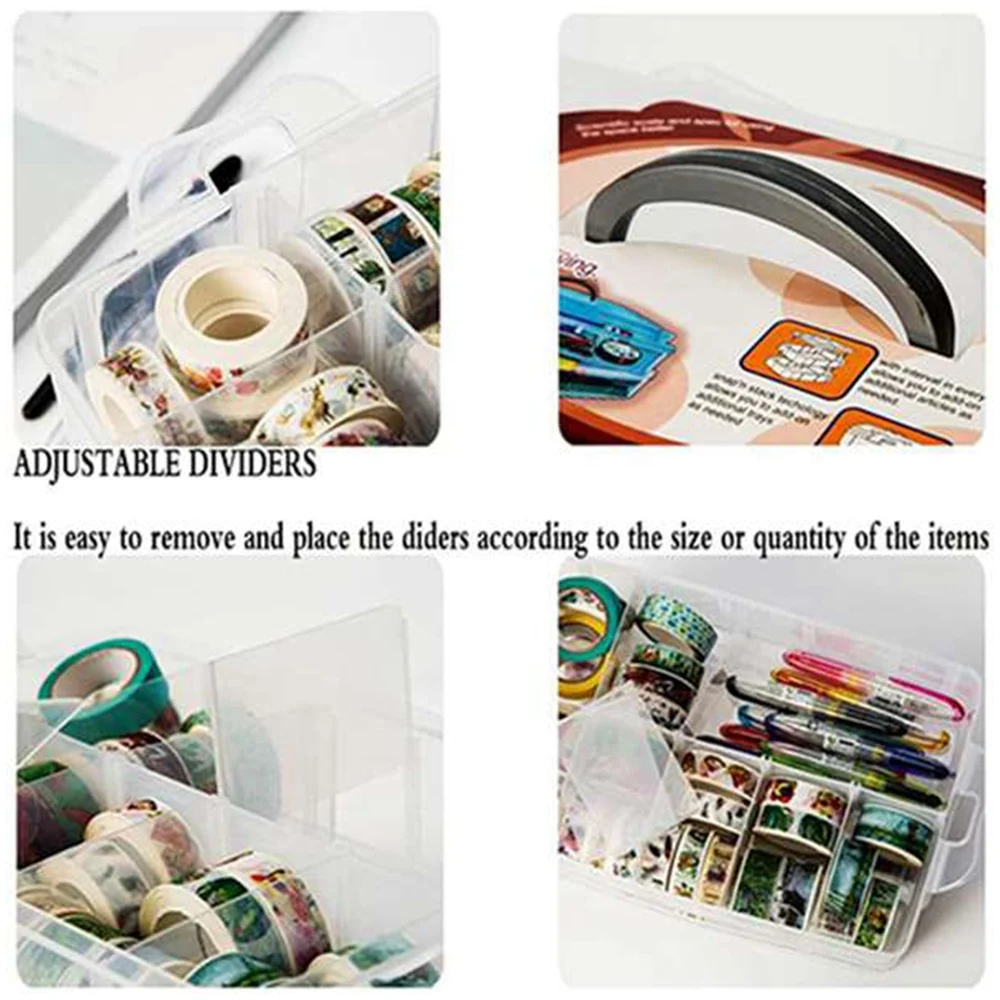 N38R_ Clear 3-Layer 30-Grid Washi Tape Storage Box