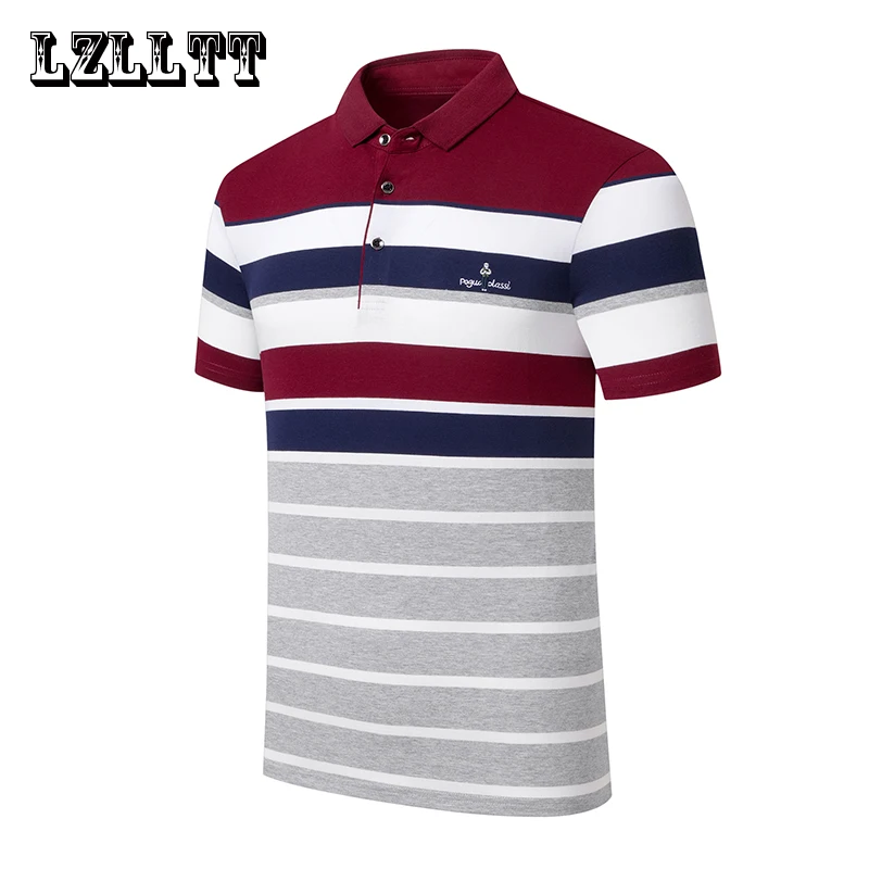 New Summer Men Classic Striped Polo Mens Cotton Short-Sleeved Embroidered Business Casual Hot Polo Shirt Male Dropshipping