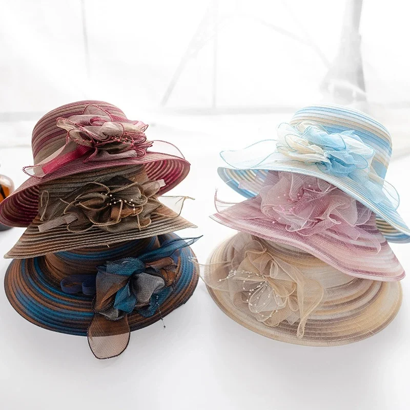Women's Sun Hat, UV Protection, Casual, for Middle-aged and Elderly Women, Gradient-coloured, Rounded Crown, Mum's Hat