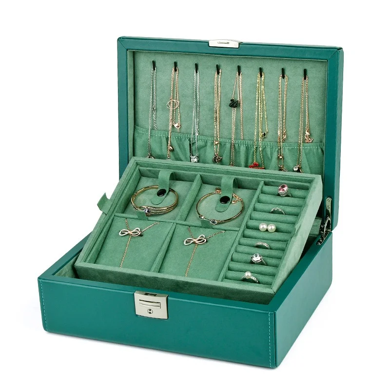 Women Necklace Storage Boxes Jeweler Jewelry Organizer Case with Lock Ring Collection Box Travel Bracelet Organizers Cases