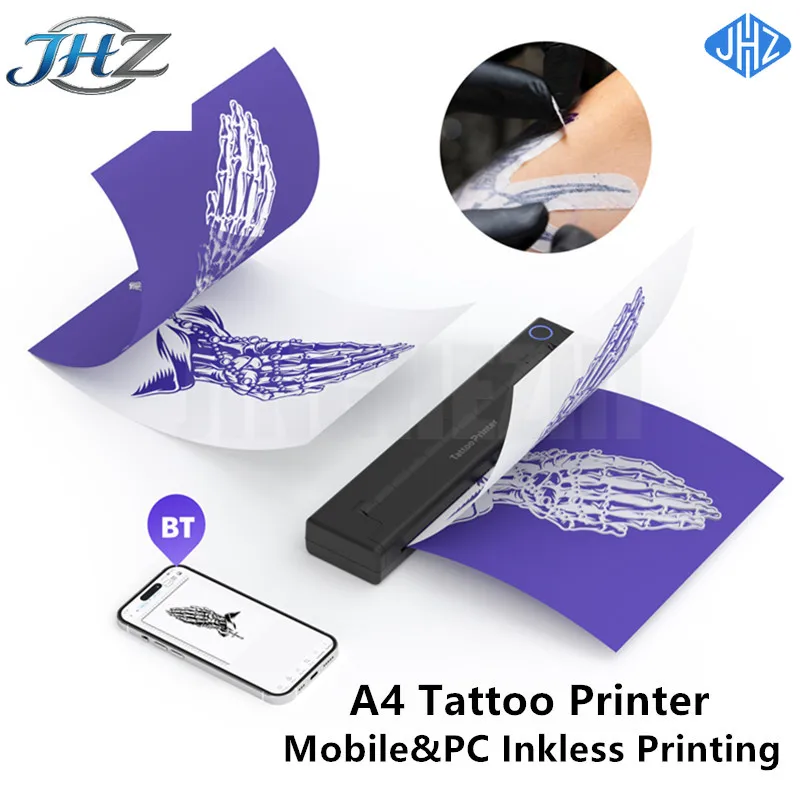 

Портативный принтер для татуировок JHZ, беспроводной Bluetooth-принтер для тату-трафаретов, HD-принтер формата A4, совместимый с Android, iPhone, планшетами
