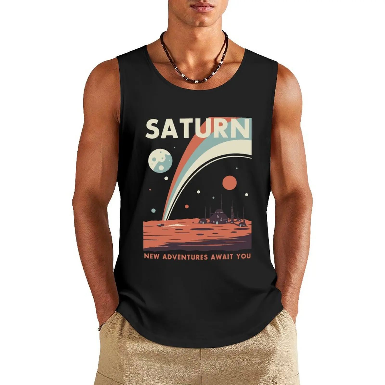 Exploring Saturn Tank Top sleeveless shirt man gym Men's gym clothing cute tops gym t-shirts