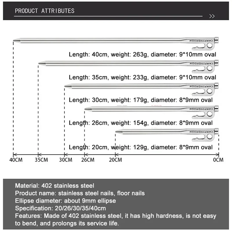 1pcs Reinforced stainless steel ground nail tent lengthened and thickened camp nail 420 steel forged camp nail