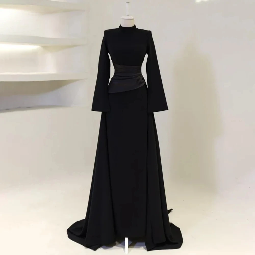 Burgunderrotes Abendkleid, maßgeschneidert, Stehkragen, lange Ärmel, Meerjungfrau-Abendkleider, Jersey, muslimische lange formelle Kleider, Dubai – Detail 3
