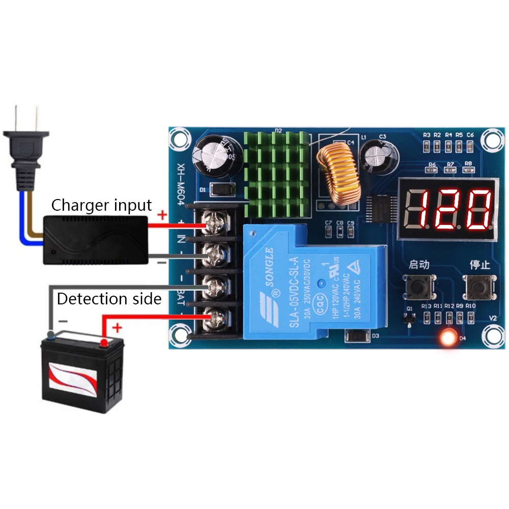 XH-M604 18650 Lithium Battery Charging Control Board DC 6-60V Li-ion Lead Acid Battery Charge Protection 12V Digital Voltmeter